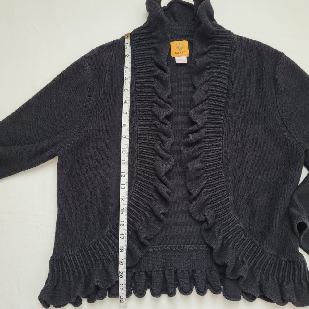Ruby Rd Cardigan Black Ruffled Open Front 3/4 Sleeve Womens Large Boho Academia - Picture 4 of 10